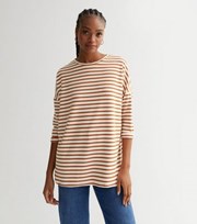 New Look Tall Brown Stripe Fine Knit 3/4 Sleeve Top